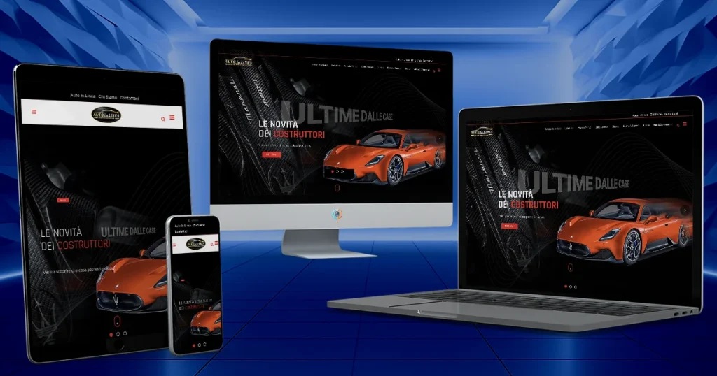 Anteprima del sito web AutoinLinea progettato da StudioPigna su desktop, smartphone, tablet e portatile