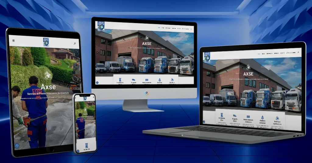Anteprima del sito web Axse Srl progettato da web designer, mostrato su desktop, smartphone, tablet e portatile