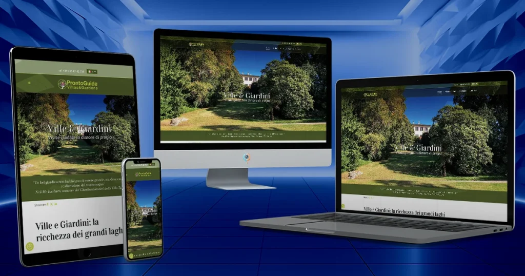 Anteprima del sito web VillaSandGardens progettato da StudioPigna su desktop, smartphone, tablet e portatile
