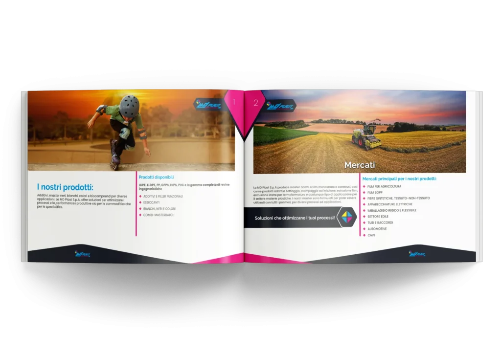 Doppia pagina interna catalogo prodotti MD Plast
